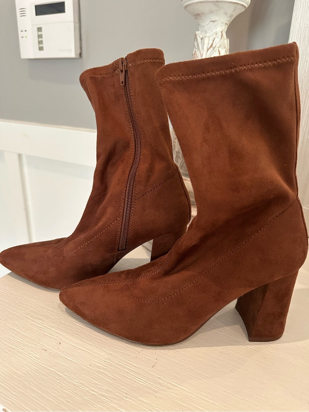 Express Brown Suede Mid-Calf Block Heel Boots size 7